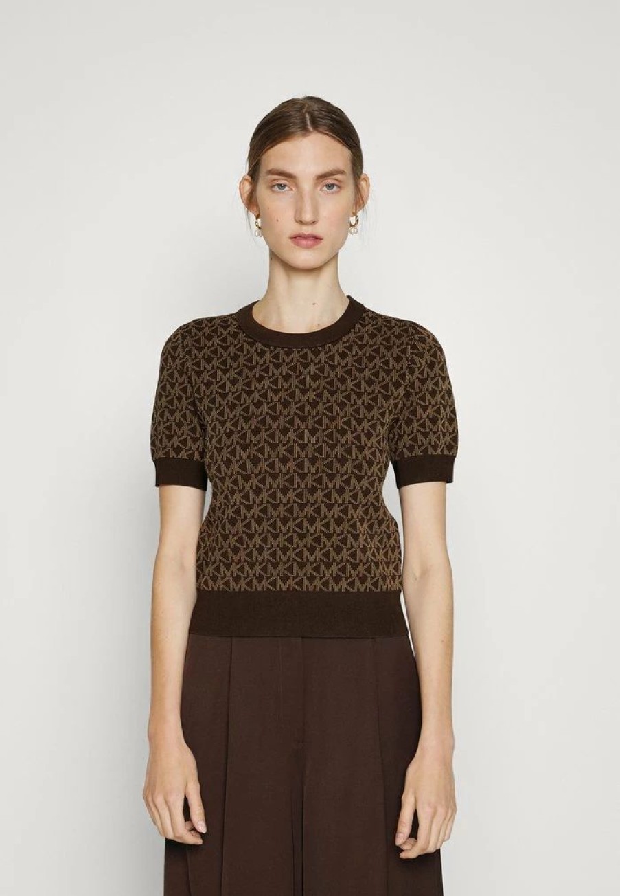 Best Michael Michael Kors Mega Crew Print T-Shirt Chocolate