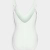 New Michael Michael Kors Iconic Solids Sash Logo V Neck Onepiece Swimsuit White