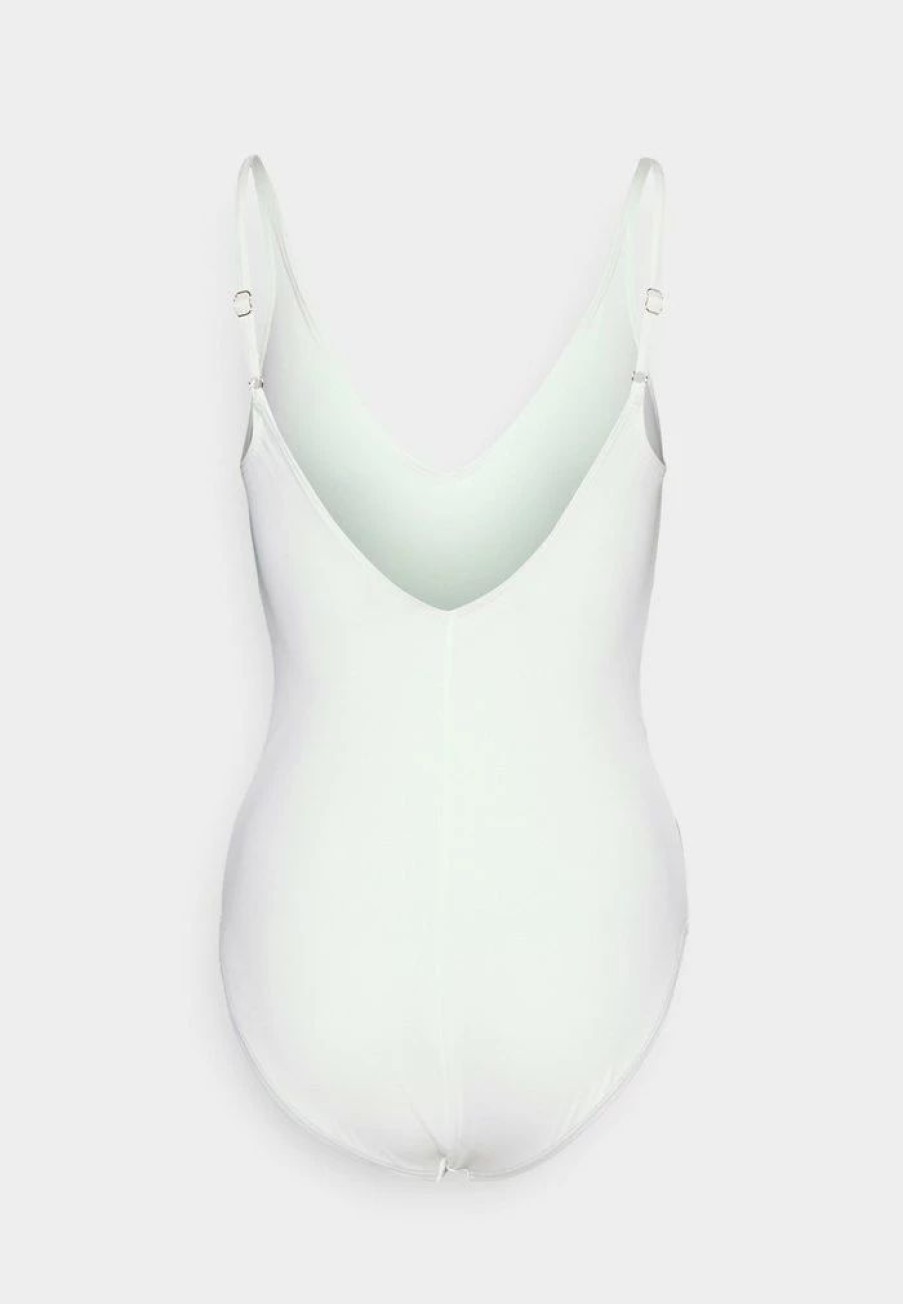 New Michael Michael Kors Iconic Solids Sash Logo V Neck Onepiece Swimsuit White