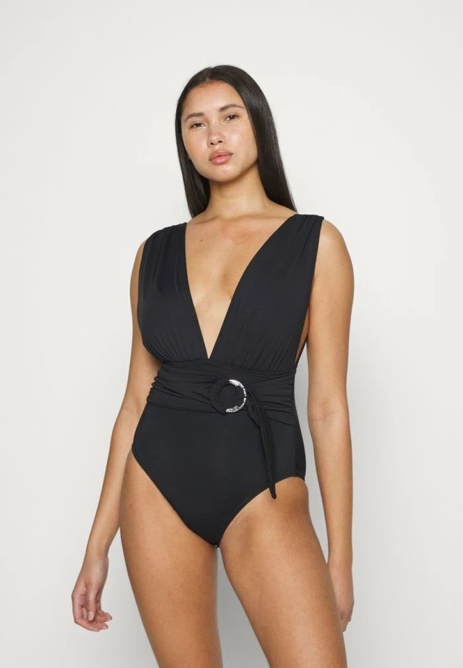 Hot Michael Michael Kors Iconic Solids Surplice Plunge Swimsuit Black