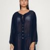 Best Michael Michael Kors Large Grommet Button Front Coverup Beach Accessory Navy