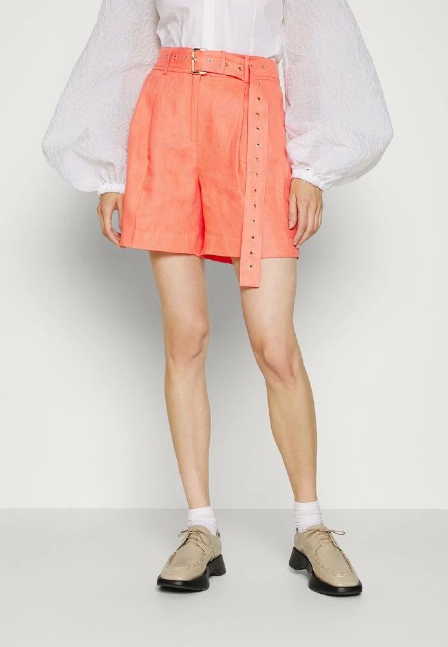 Best Michael Michael Kors Belted Pleated Short Shorts Coral