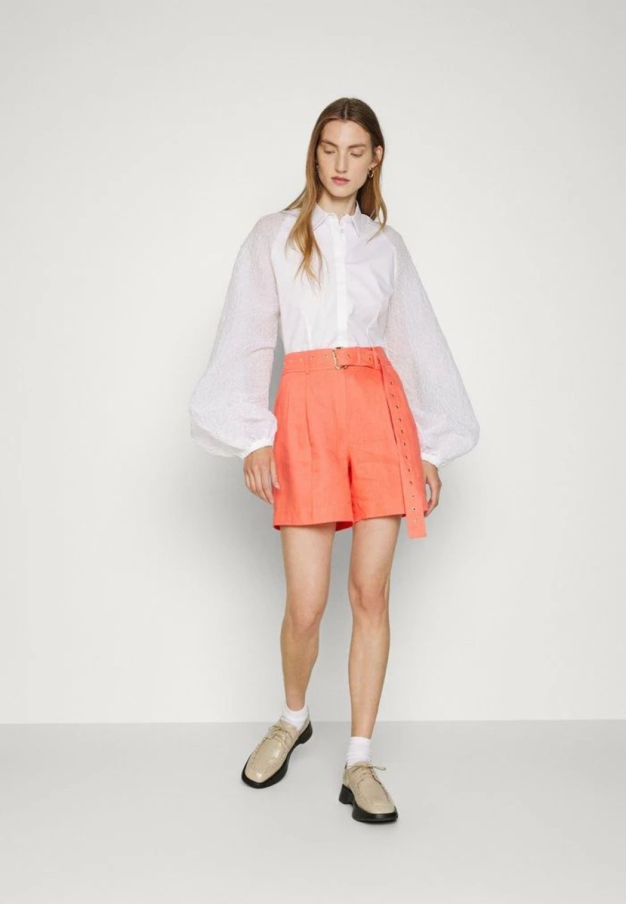 Best Michael Michael Kors Belted Pleated Short Shorts Coral