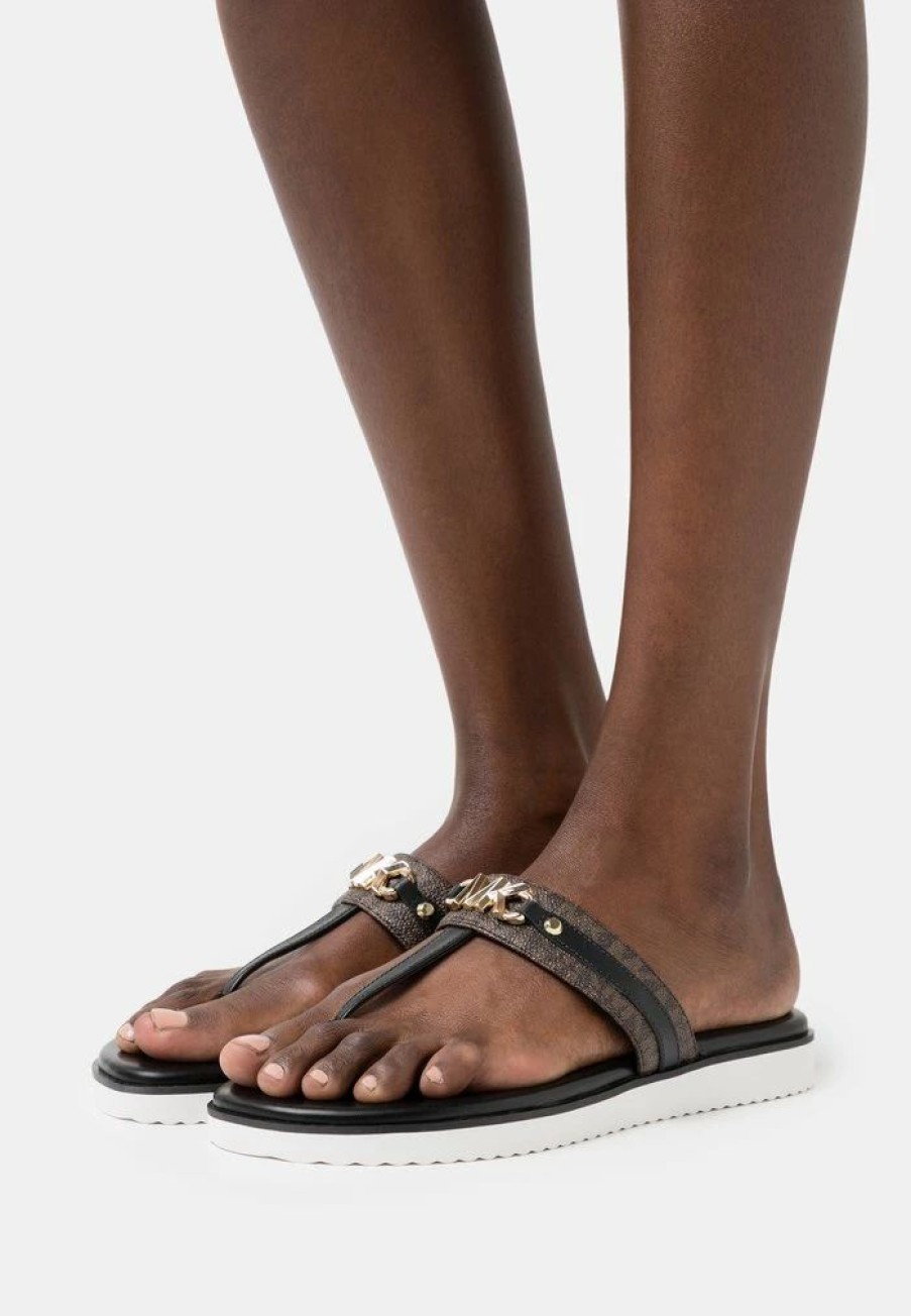 Online Michael Michael Kors Farrah Thong T-Bar Sandals Black/Multi-Coloured