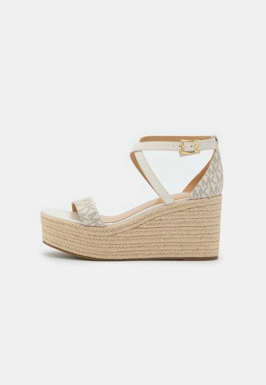 New Michael Michael Kors Serena Wedge Platform Sandals Vanilla