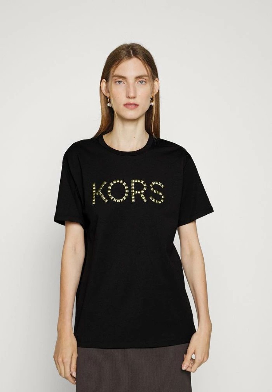 New Michael Michael Kors Studded Kors Tee Top Black