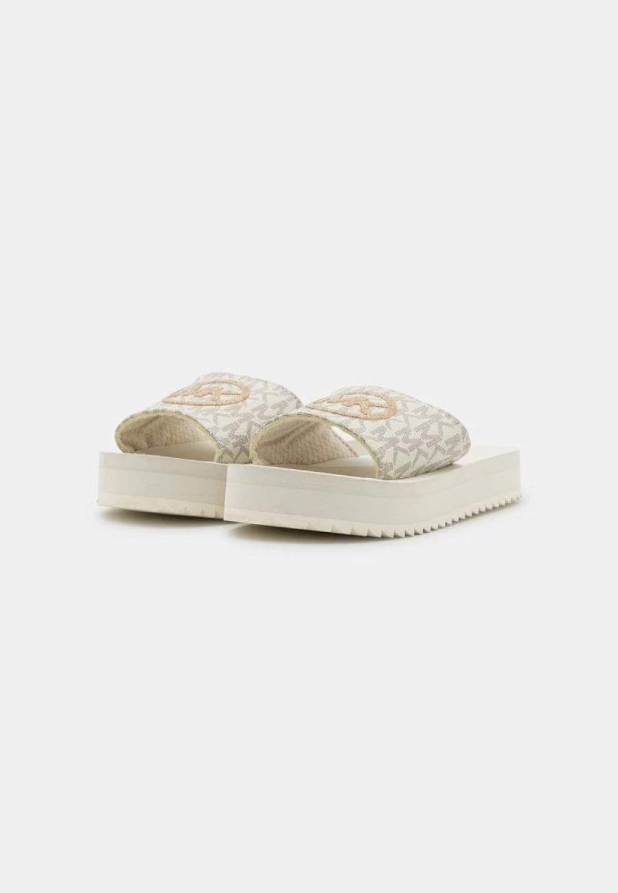 Best Michael Michael Kors Eli Stacked Monogram Mules Vanilla