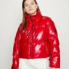 Best Michael Michael Kors Cropped Metallic Puffer Winter Jacket Crimson