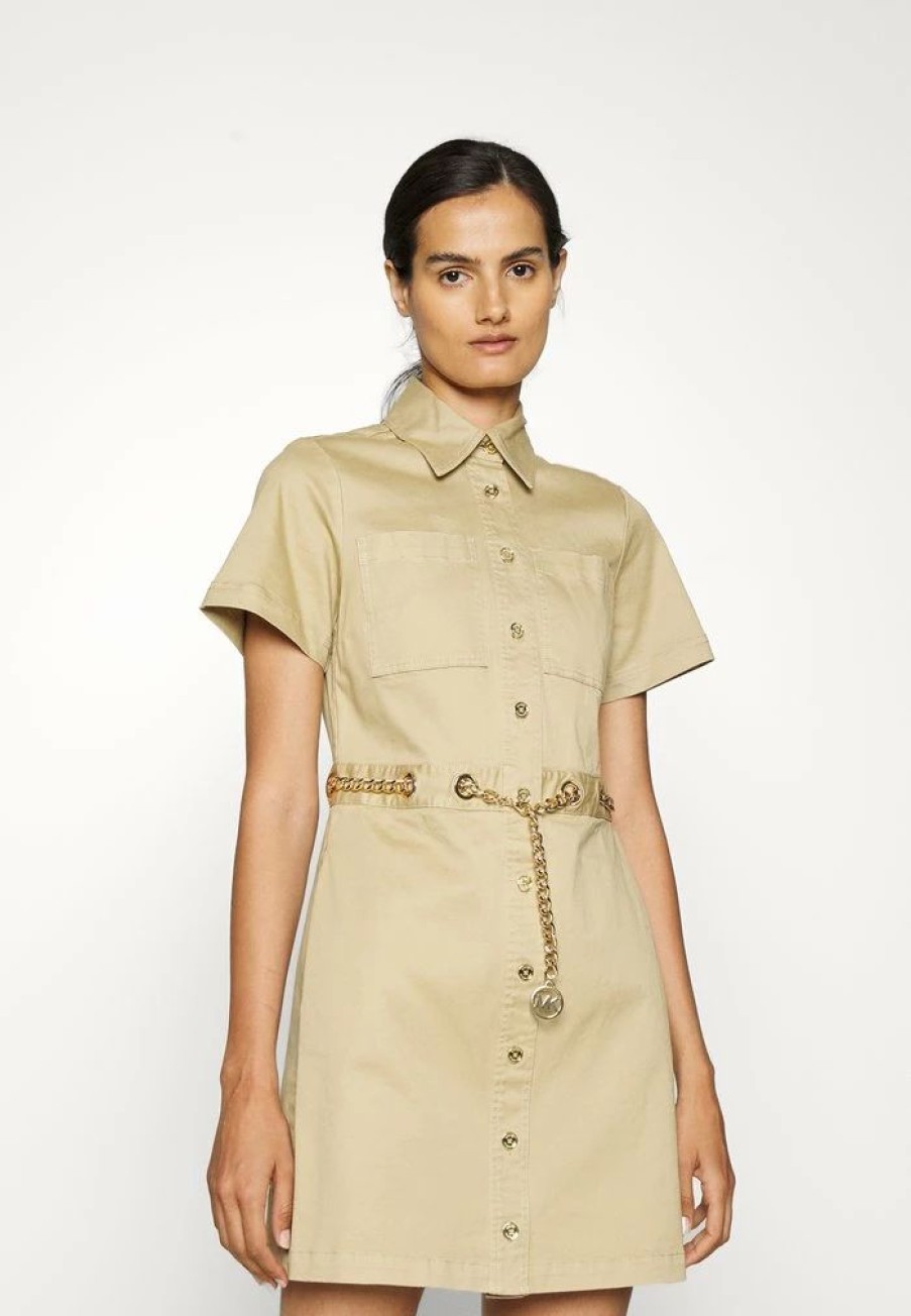 Online Michael Michael Kors Chain Belt Shirt Dress Day Dress Khaki