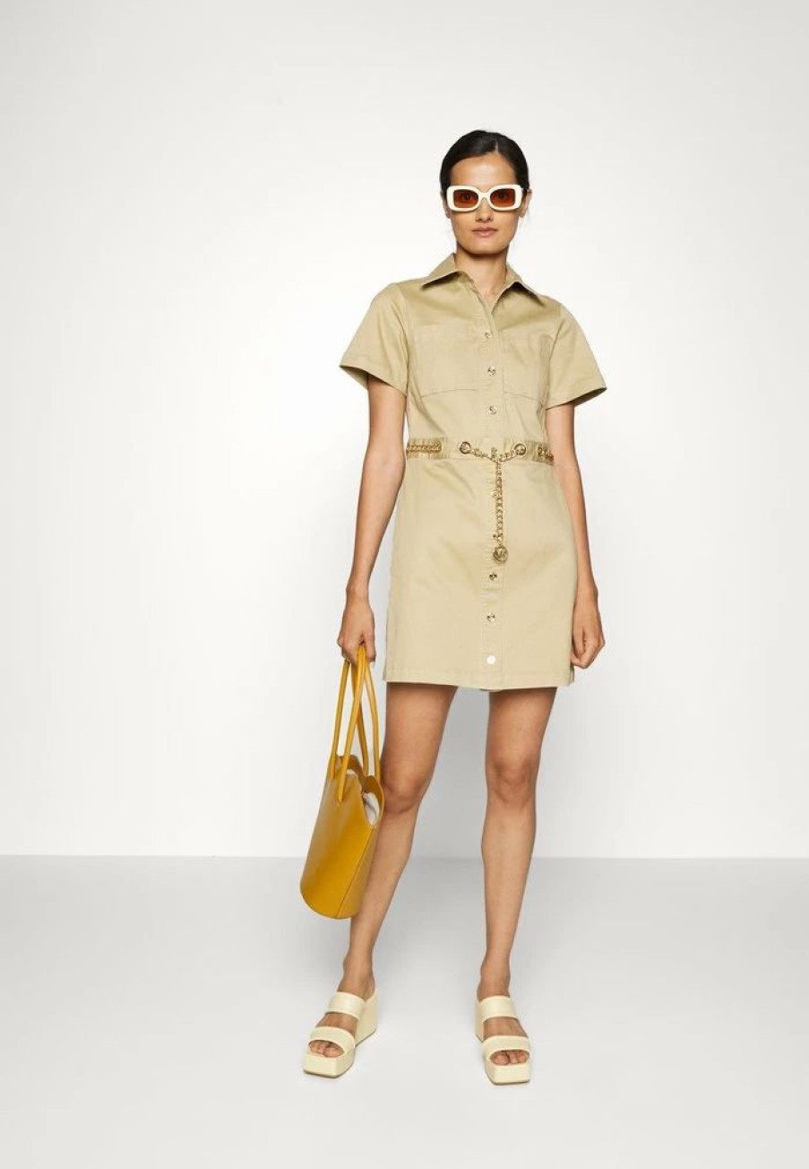 Online Michael Michael Kors Chain Belt Shirt Dress Day Dress Khaki